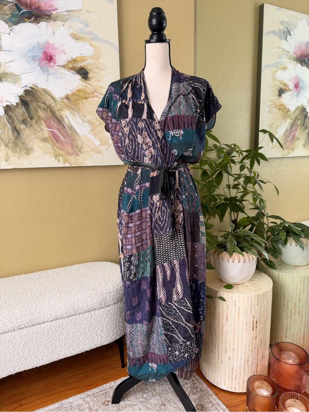 Burning Torch Patchwork Wrap Midi w/Leather Belt Free People Anthropologie